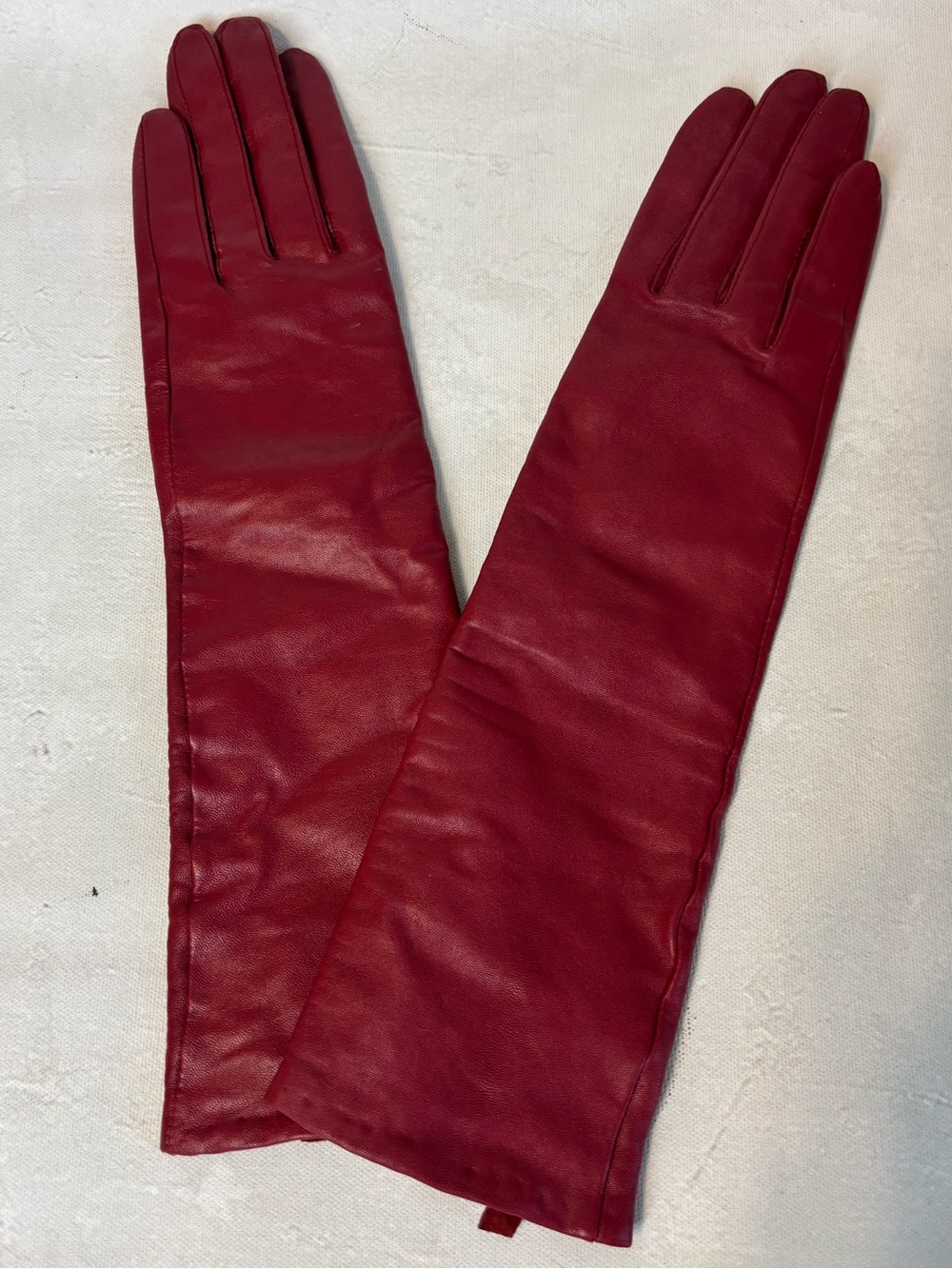 Terry Lewis Long Red Leather driving Gloves, size small